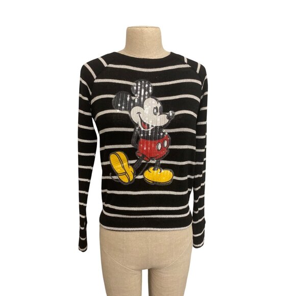 Disney Jerry Leigh Mickey Mouse Striped Black White Sweater X-Small - Picture 1 of 7